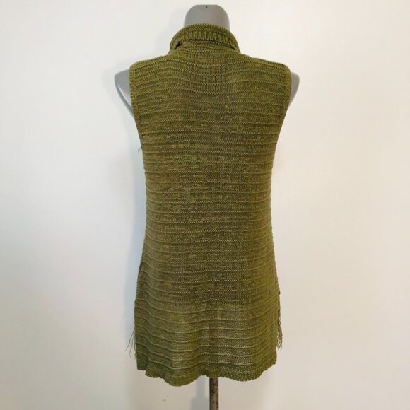Esprit Olive Green Sleeveless Cowlneck Fringe Front Knit Top Size XL - Picture 6 of 13